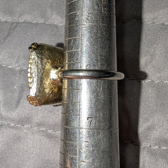 Size 8 Large Yellow Green Faceted Crystal Statement Ring 5222 - Picture 6 of 7